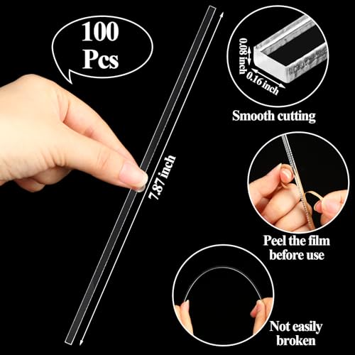 Beeveer 100 Pack Clear Acrylic Cake Pop Sticks 7.87 Inch – Reusable Flat Rods for Cupcake, Cookie, and Candy Decorations