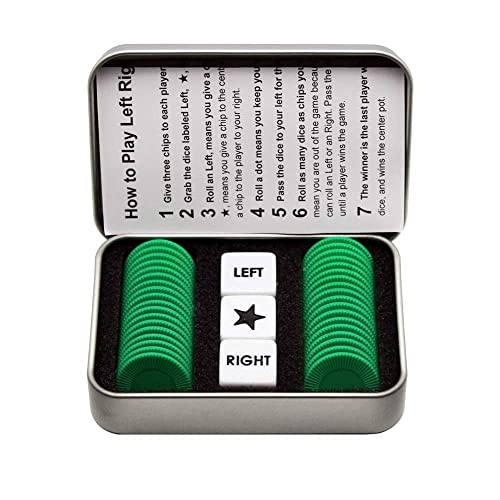 Befantasway Left Right Center Dice Game Set – 3 Tins with 108 Chips and 9 Dice