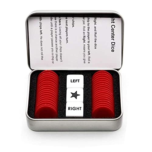 Befantasway Left Right Center Dice Game Set – 3 Tins with 108 Chips and 9 Dice