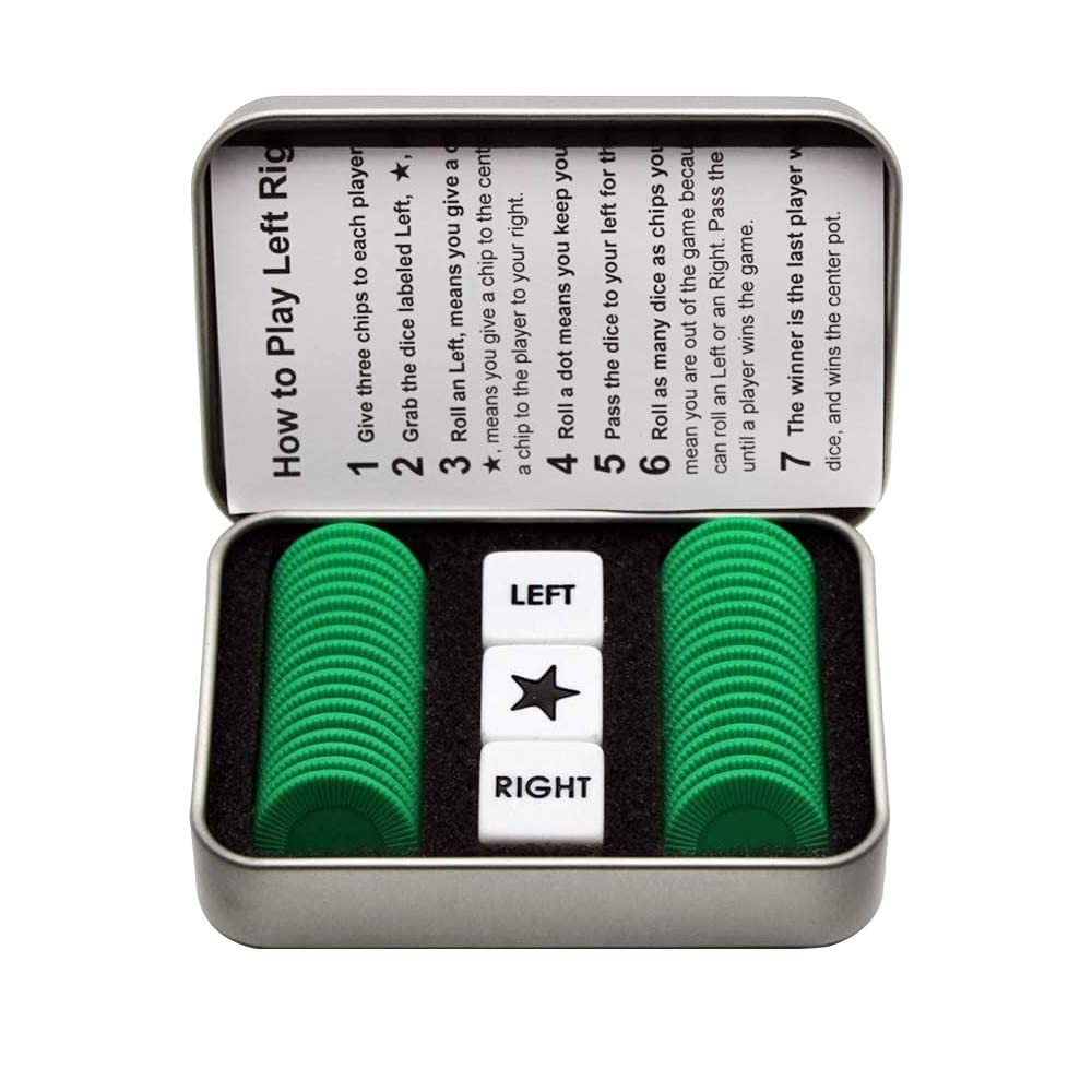 Befantasway Left Right Center Dice Game Set – 3 Tins with 108 Chips and 9 Dice