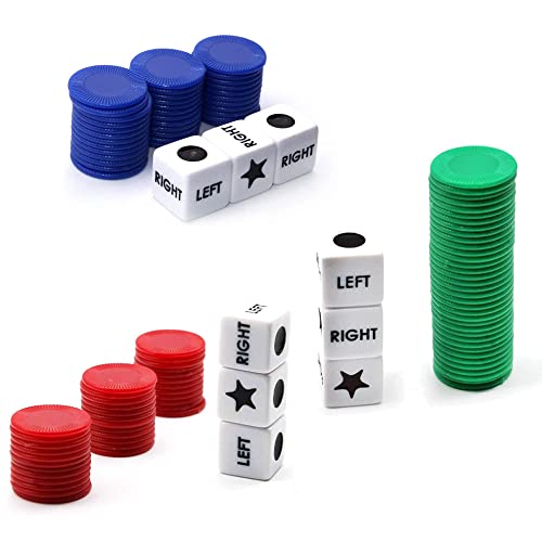 Befantasway Left Right Center Dice Game Set – 3 Tins with 108 Chips and 9 Dice