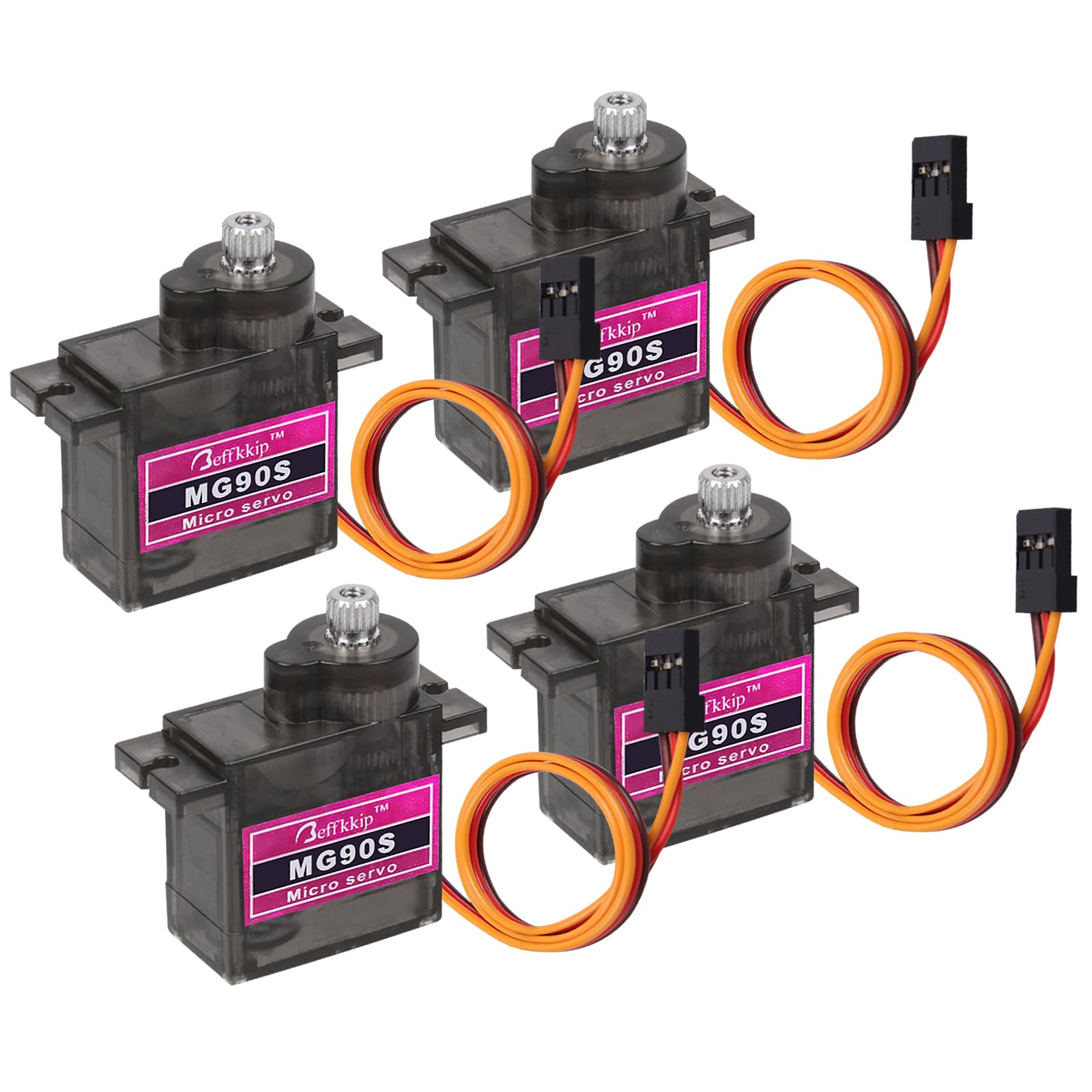 Beffkkip MG90S Micro Servo Motor 4-Pack – Metal Gear, 9g, for Arduino and RC Projects