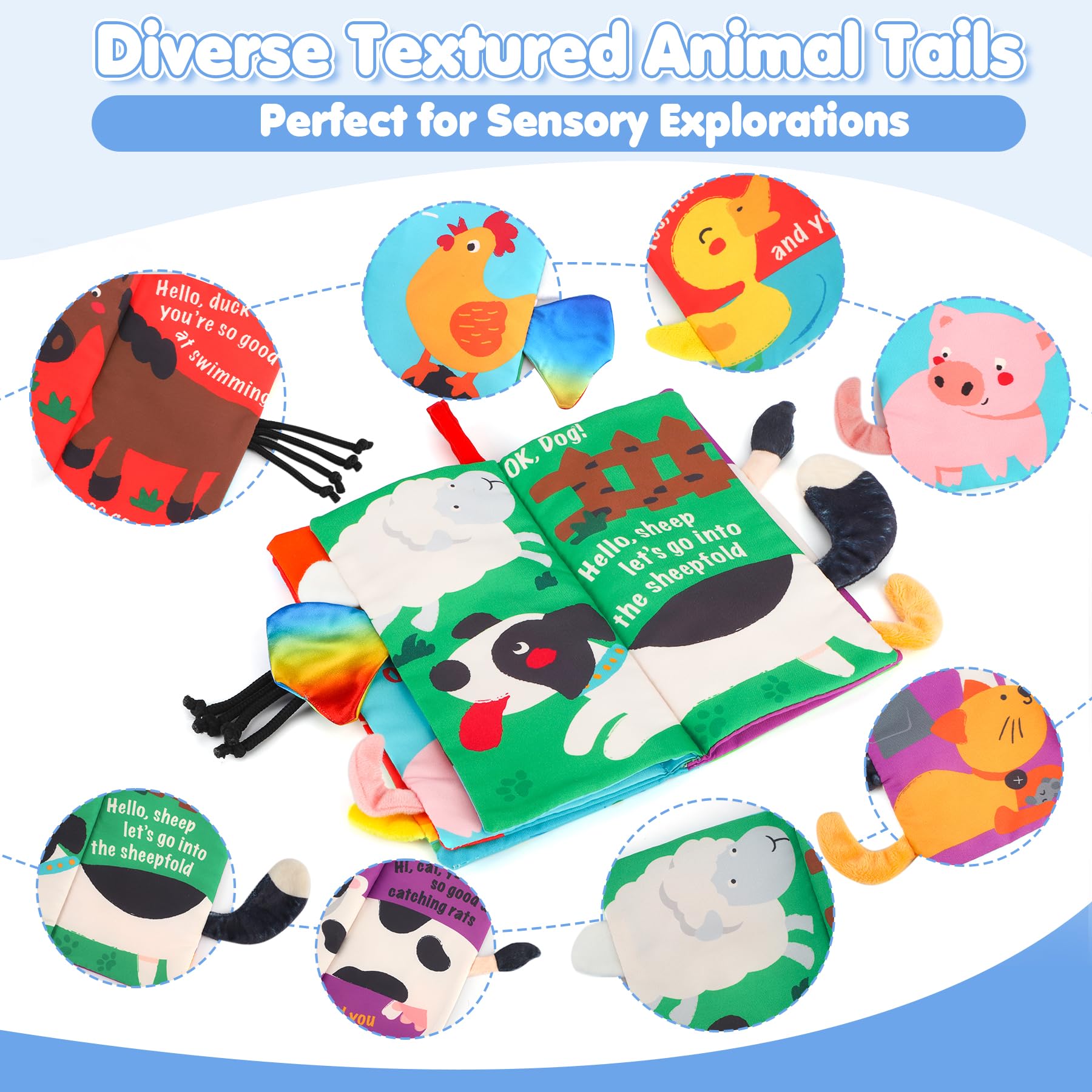 beiens Baby Cloth Book - Touch & Feel Crinkle Farm Tails Soft Book for Infants, Toddlers, 0-12 Months