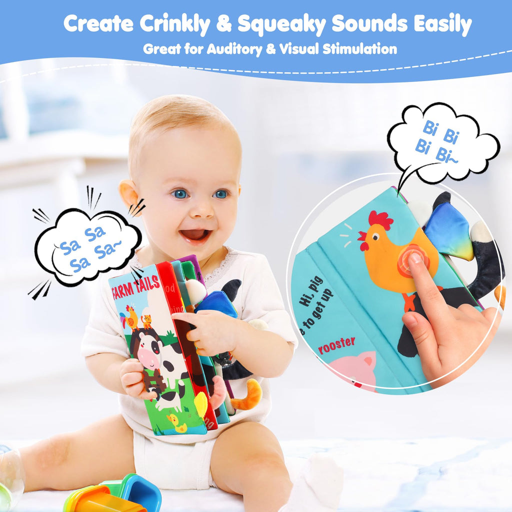 beiens Baby Cloth Book - Touch & Feel Crinkle Farm Tails Soft Book for Infants, Toddlers, 0-12 Months