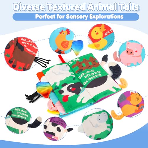 beiens Baby Cloth Book - Touch & Feel Crinkle Farm Tails Soft Book for Infants, Toddlers, 0-12 Months