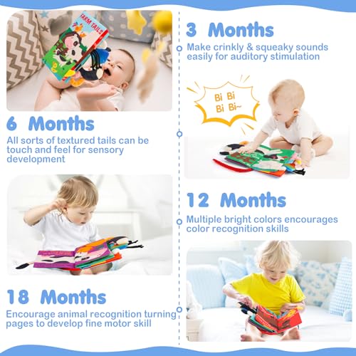 beiens Baby Cloth Book - Touch & Feel Crinkle Farm Tails Soft Book for Infants, Toddlers, 0-12 Months