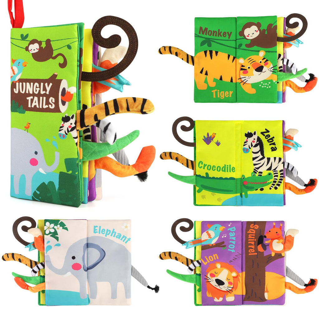 beiens Baby Cloth Book – Crinkle, Squeaker & Sensory Tails for 0-18 Months