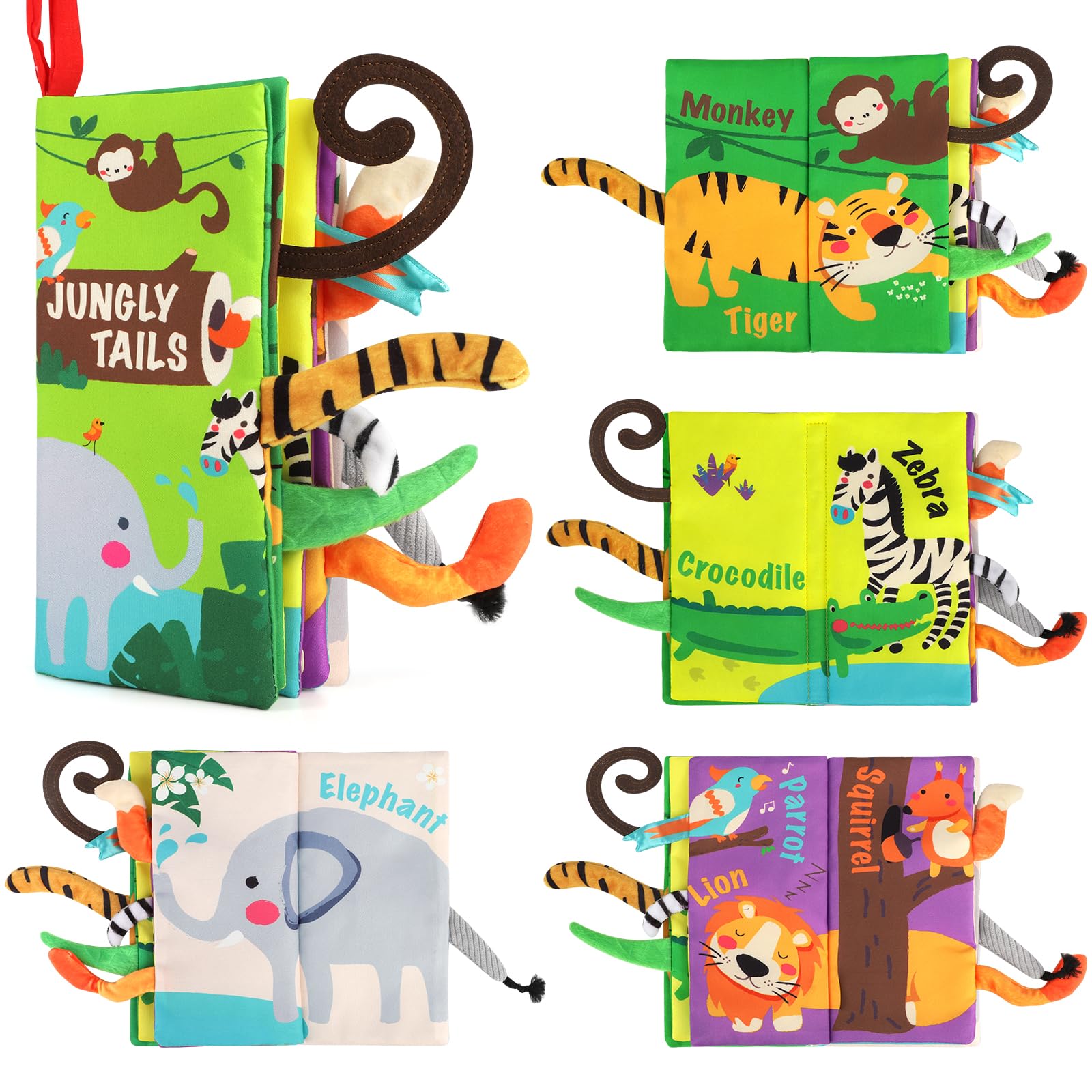 beiens Baby Cloth Book – Crinkle, Squeaker & Sensory Tails for 0-18 Months