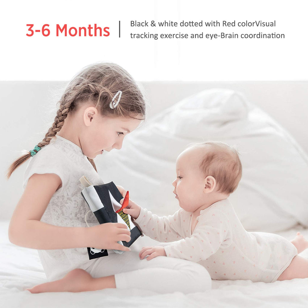 beiens High Contrast Black and White Baby Book – Soft Cloth Sensory Toy with Mirror, Crinkle, and Bibi Sound for 0-12 Months