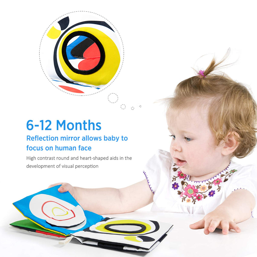 beiens High Contrast Black and White Baby Book – Soft Cloth Sensory Toy with Mirror, Crinkle, and Bibi Sound for 0-12 Months