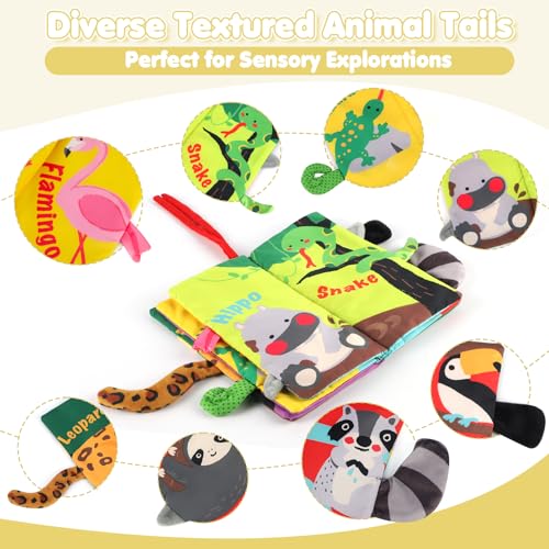beiens Rainforest Tails Soft Cloth Book – Sensory Toy with Crinkle & Squeaker for Infants
