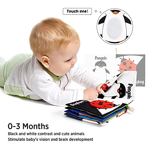 beiens Soft High Contrast Black & White Crinkle Cloth Books for Babies – Touch & Feel Sensory Toy with Mirror