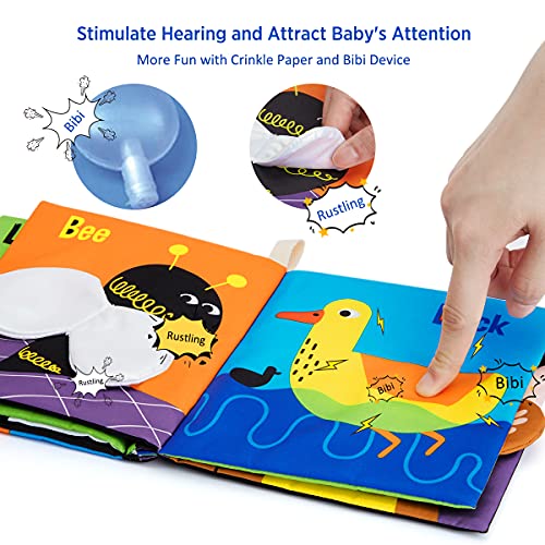 beiens Soft High Contrast Black & White Crinkle Cloth Books for Babies – Touch & Feel Sensory Toy with Mirror