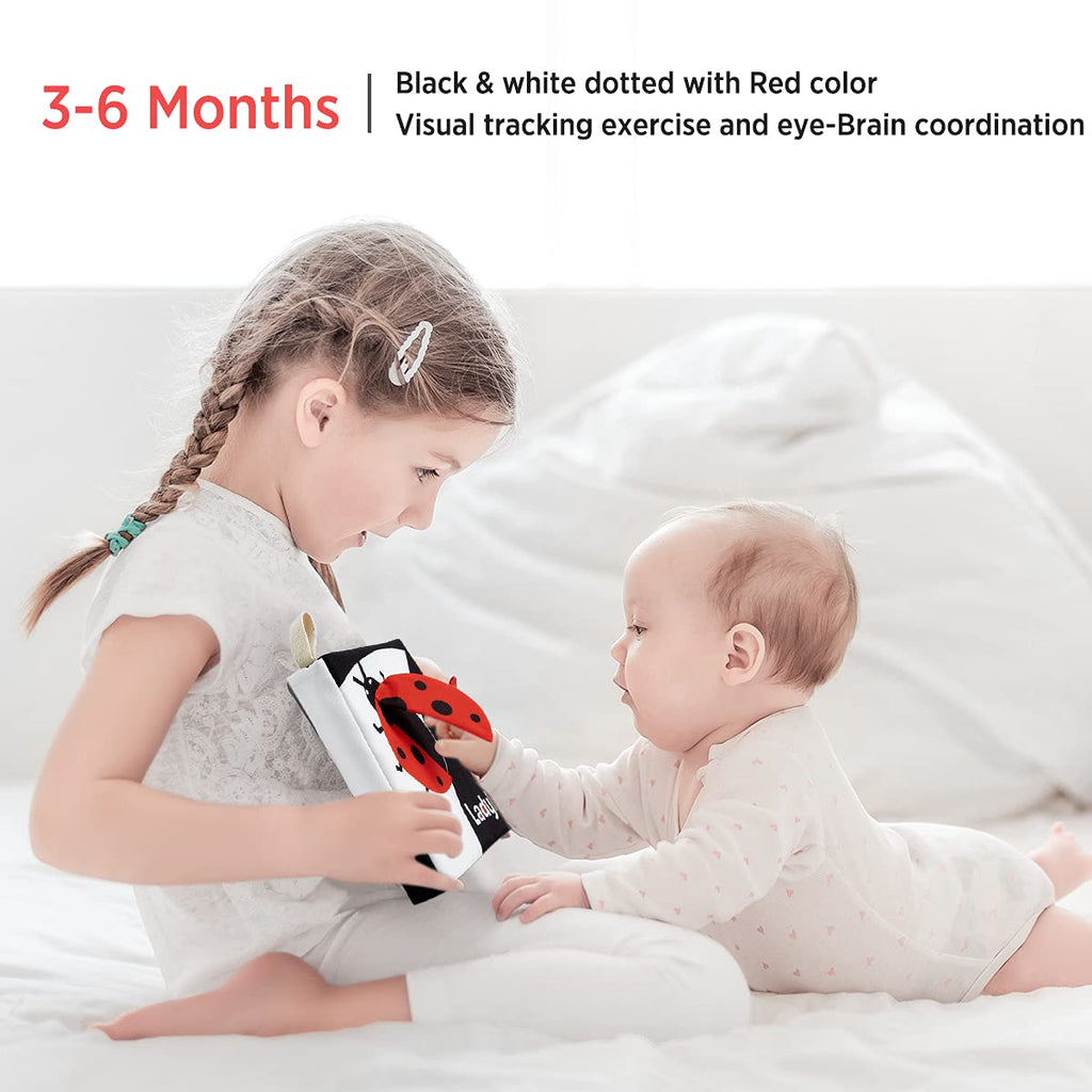 beiens Soft High Contrast Black & White Crinkle Cloth Books for Babies – Touch & Feel Sensory Toy with Mirror