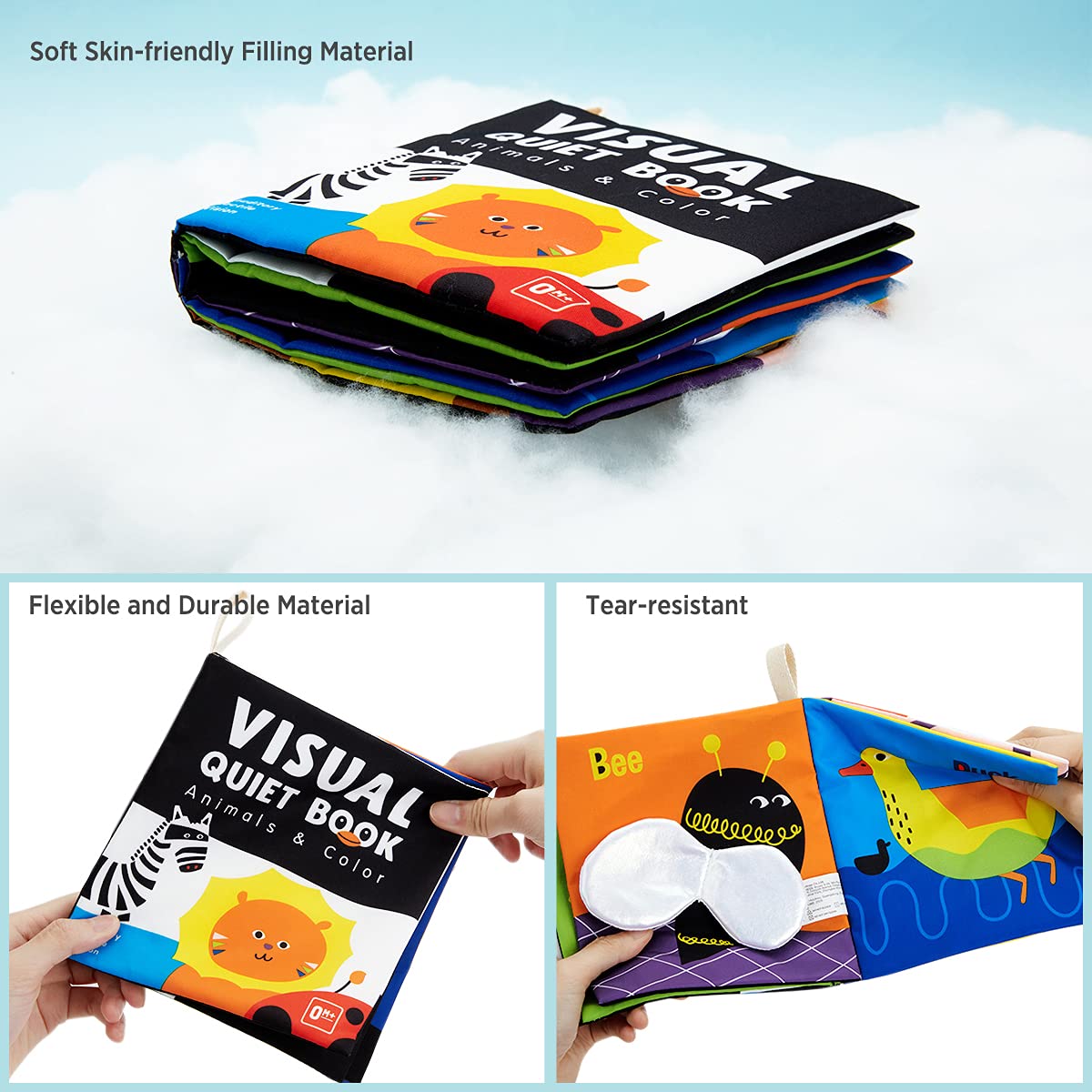 beiens Soft High Contrast Black & White Crinkle Cloth Books for Babies – Touch & Feel Sensory Toy with Mirror