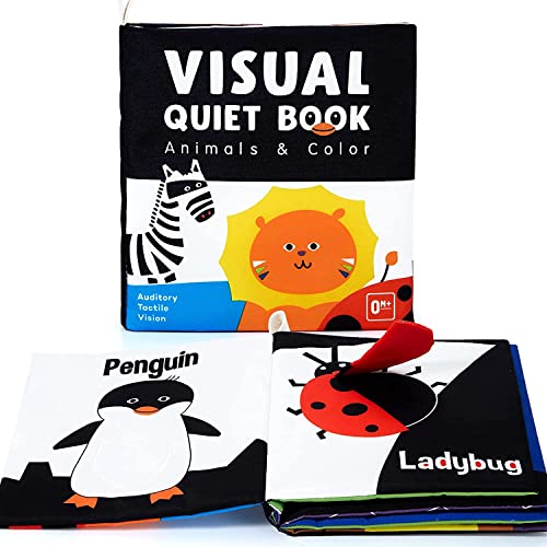 beiens Soft High Contrast Black & White Crinkle Cloth Books for Babies – Touch & Feel Sensory Toy with Mirror