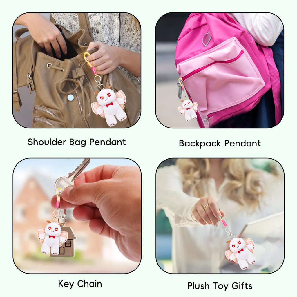 Beige Silk Moth Plush Keychain – 6.5in Soft Crystal Cotton Stuffed Animal Toy with Bow