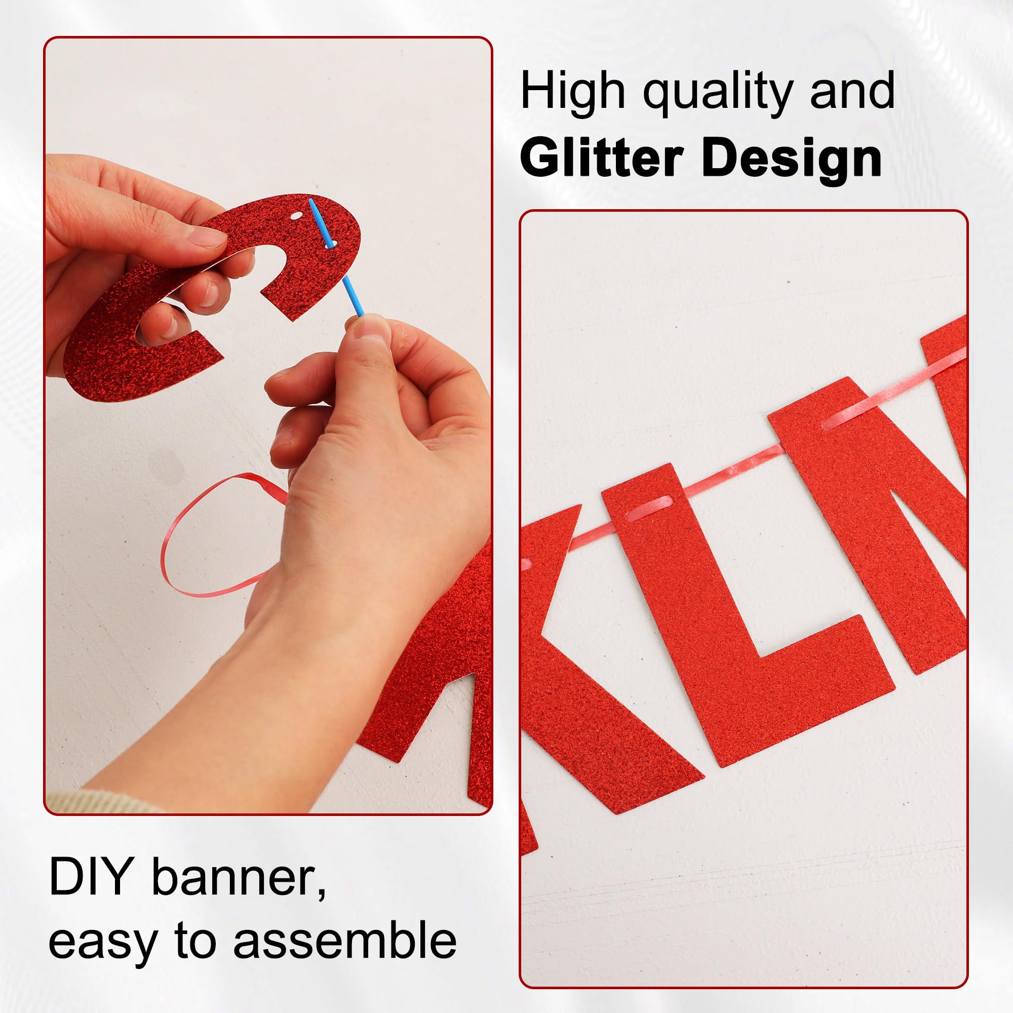 BEISHIDA 116-Piece DIY Glitter Red Letter Banner Kit – Customizable A-Z Letters & Numbers for Birthday, Wedding, Graduation Decor