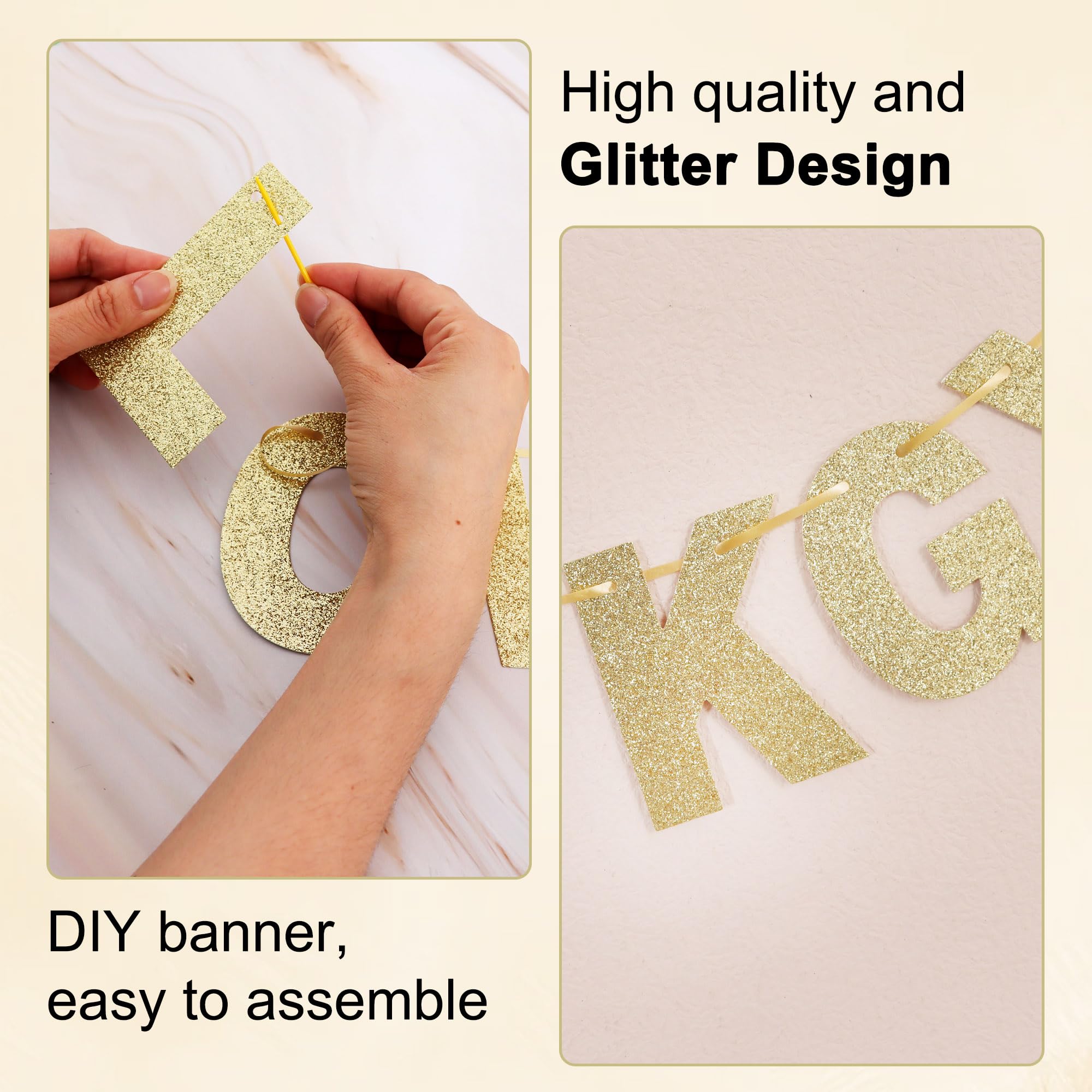 BEISHIDA 116-Piece DIY Letter Banner Kit – Champagne Gold Glitter, Customizable for Birthdays, Weddings, Graduations