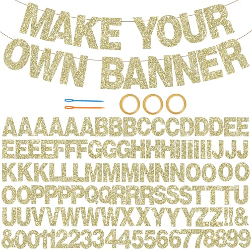 BEISHIDA 116-Piece DIY Letter Banner Kit – Champagne Gold Glitter, Customizable for Birthdays, Weddings, Graduations