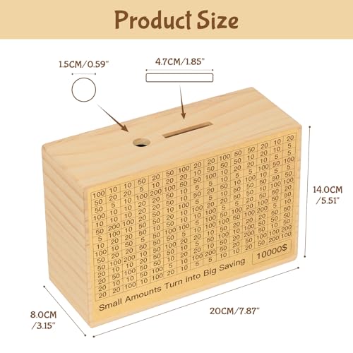Bemaystar Natural Wood Money Saving Box with Pre-Printed Targets