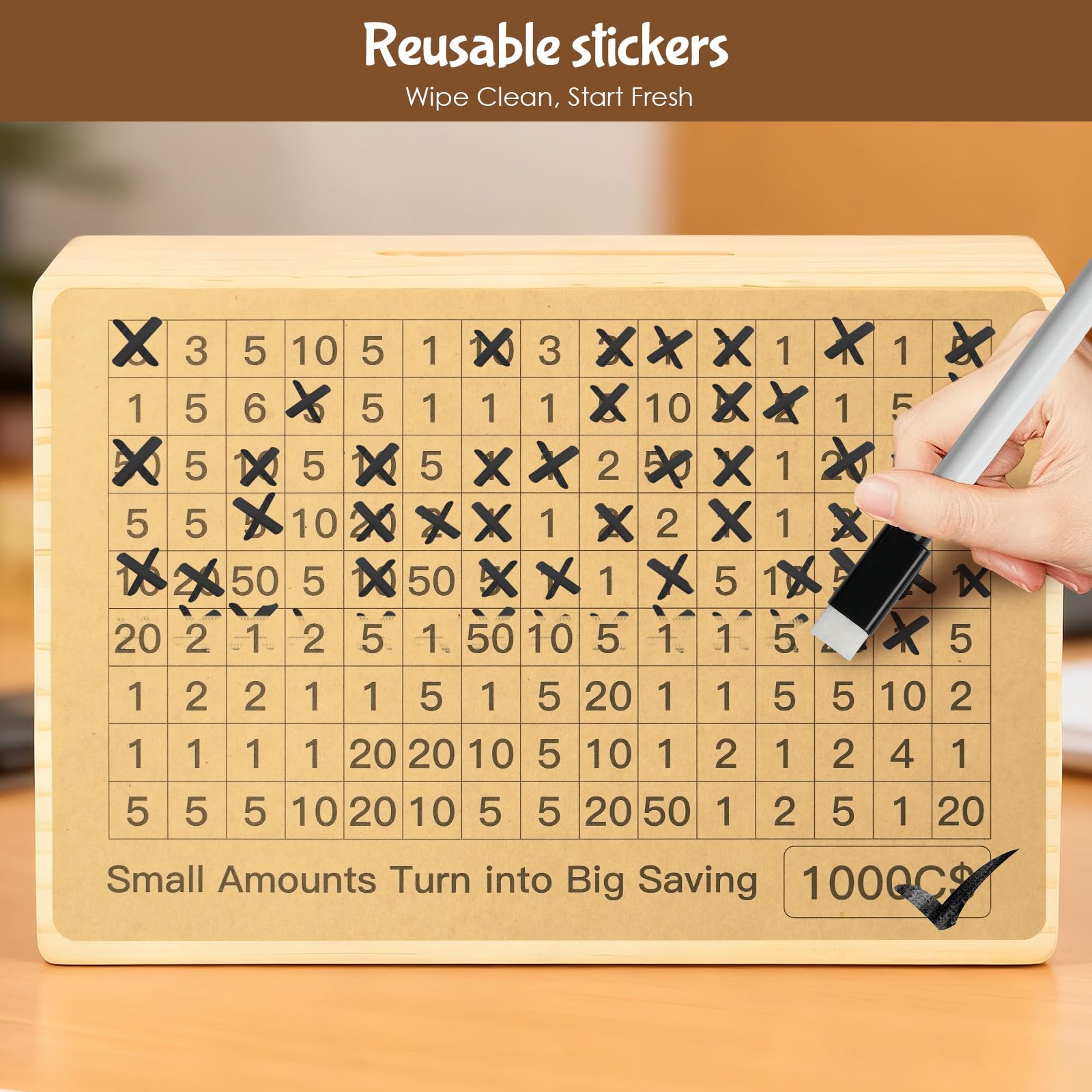 Bemaystar Natural Wood Money Saving Box with Pre-Printed Targets