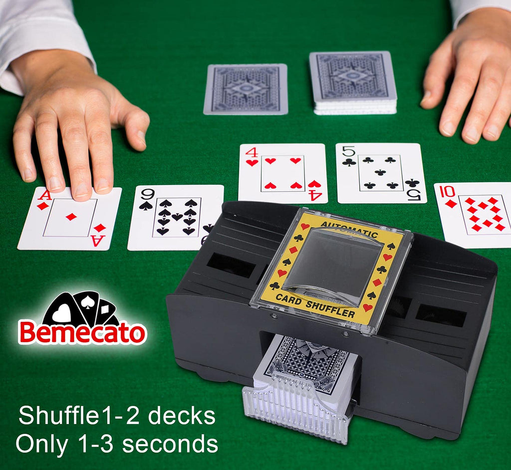 Bemecato Automatic Card Shuffler for 1-2 Decks – Battery Operated Electric Card Shuffling Machine for Poker, UNO, and Family Games