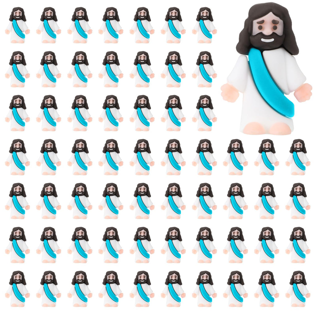 Bememo 100 Pack Mini Rubber Jesus Figurines – Cyan Color, 1.2 x 1.4 Inches, for Easter Eggs, Party Favors, Sunday School & Baptism Gifts