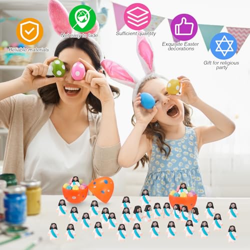 Bememo 100 Pack Mini Rubber Jesus Figurines – Cyan Color, 1.2 x 1.4 Inches, for Easter Eggs, Party Favors, Sunday School & Baptism Gifts