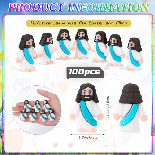 Bememo 100 Pack Mini Rubber Jesus Figurines – Cyan Color, 1.2 x 1.4 Inches, for Easter Eggs, Party Favors, Sunday School & Baptism Gifts