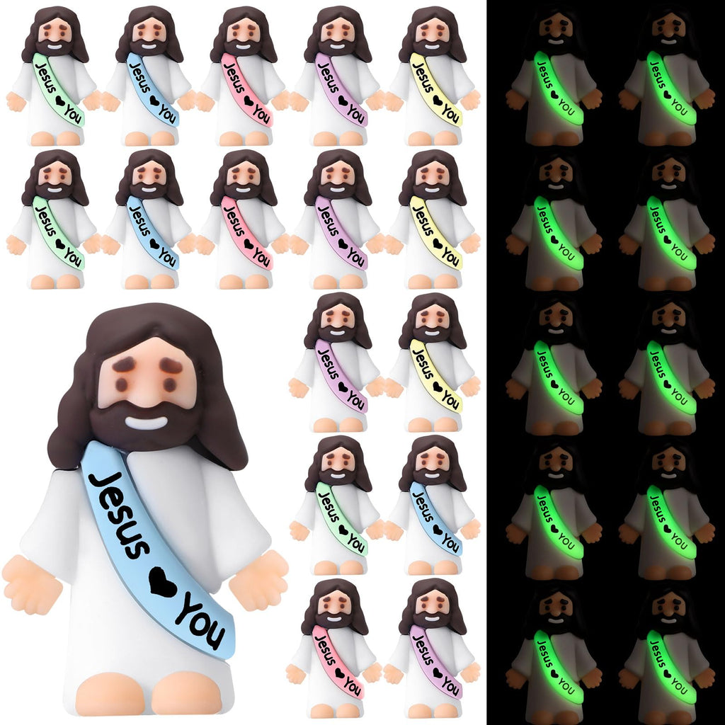 Bememo 25 Mini Glow-in-the-Dark Jesus Figures for Religious Party Favors and Sunday School
