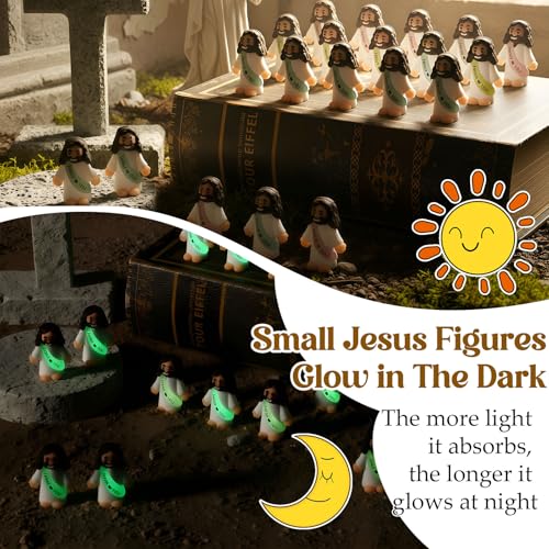 Bememo 25 Mini Glow-in-the-Dark Jesus Figures for Religious Party Favors and Sunday School