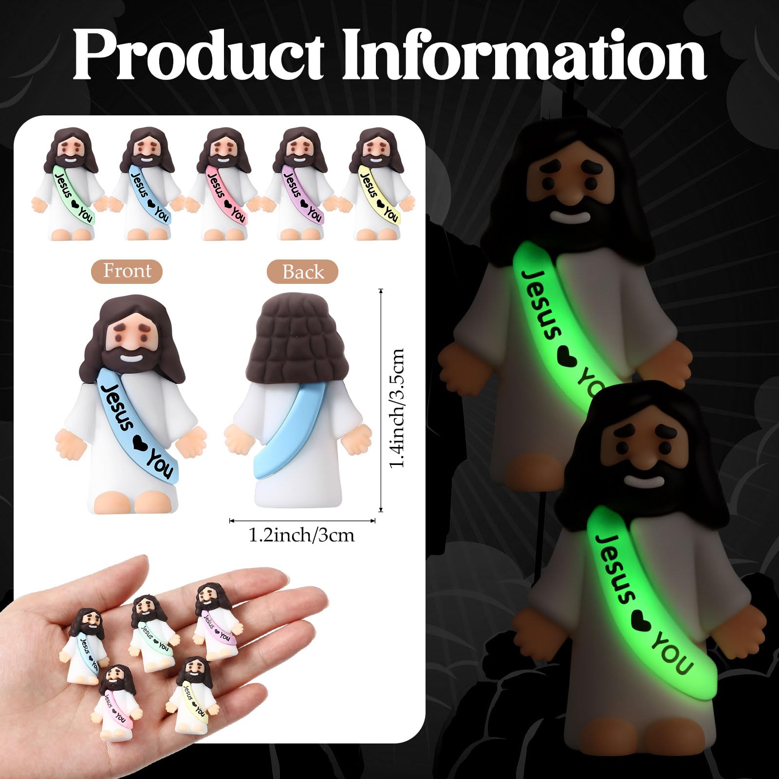Bememo 25 Mini Glow-in-the-Dark Jesus Figures for Religious Party Favors and Sunday School
