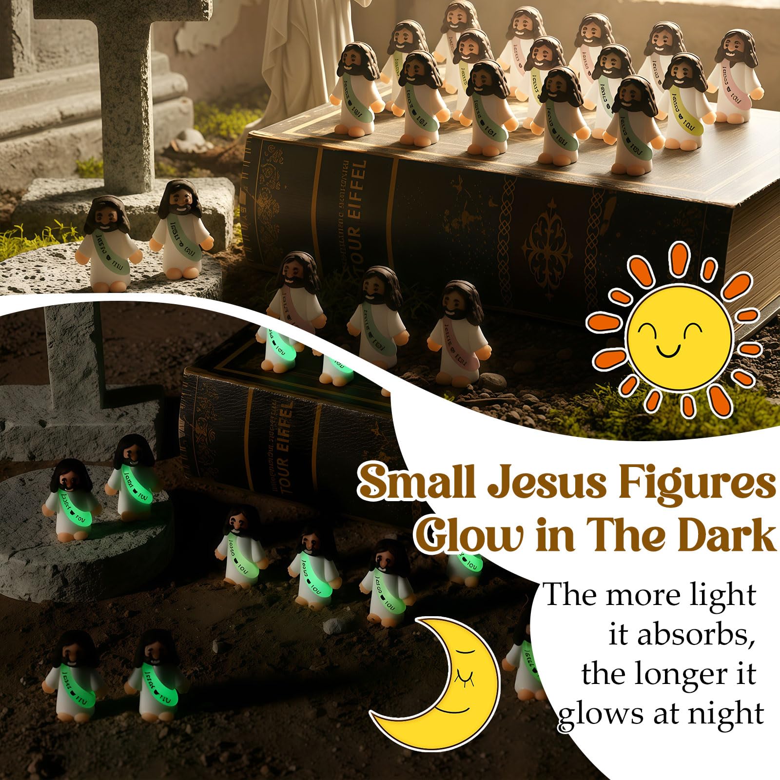 Bememo 25 Mini Glow-in-the-Dark Jesus Figures for Religious Party Favors and Sunday School