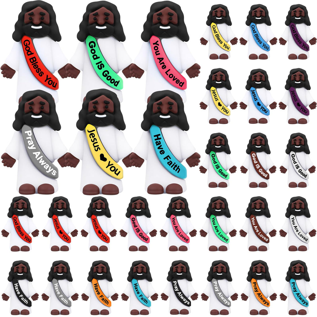 Bememo 25 Pack Mini Black Jesus Figures – Rubber Statues with Inspirational Quotes for Hiding, Sharing, and Religious Events