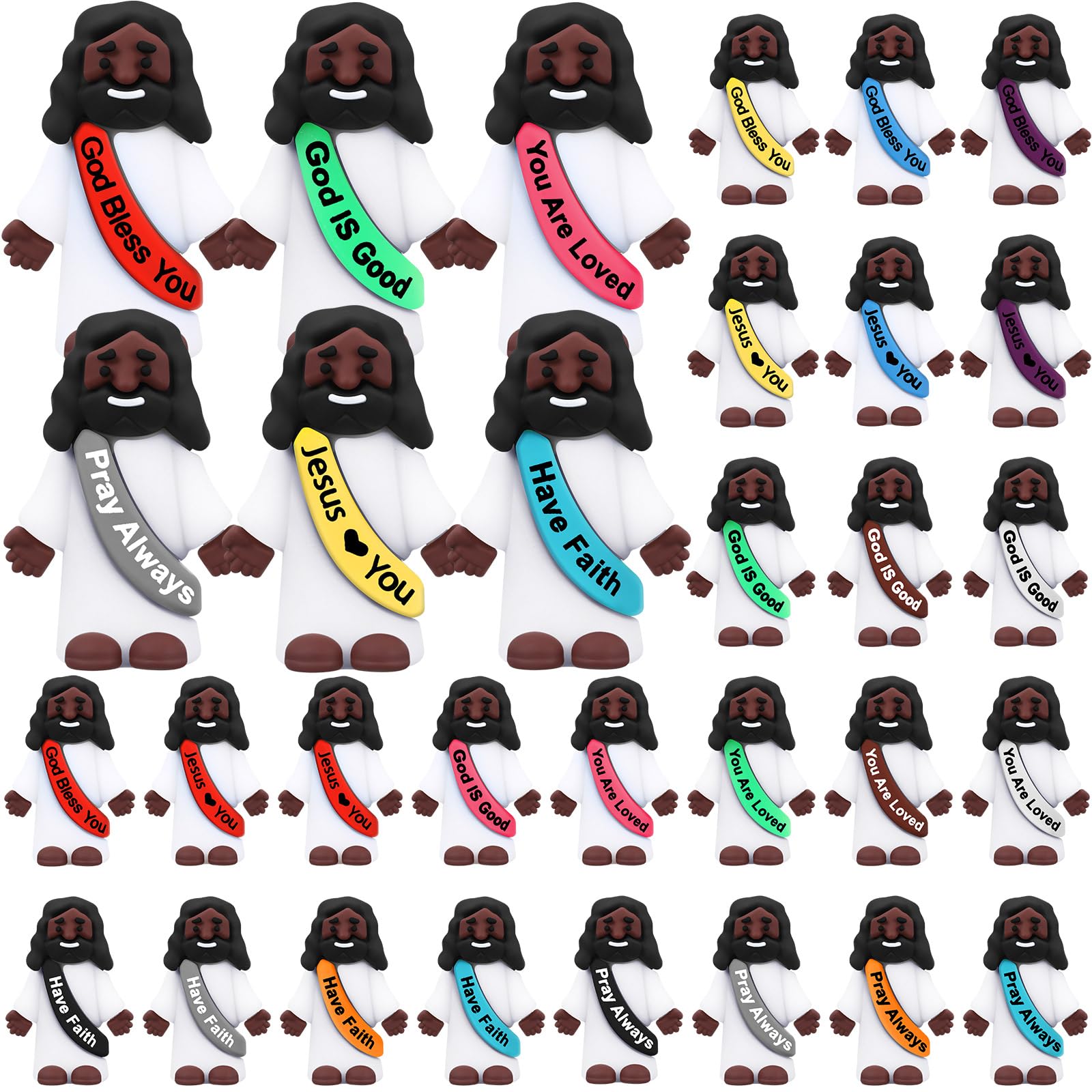 Bememo 25 Pack Mini Black Jesus Figures – Rubber Statues with Inspirational Quotes for Hiding, Sharing, and Religious Events
