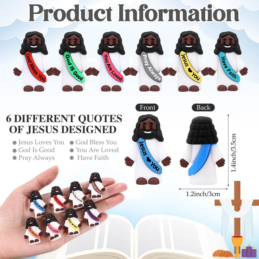 Bememo 25 Pack Mini Black Jesus Figures – Rubber Statues with Inspirational Quotes for Hiding, Sharing, and Religious Events