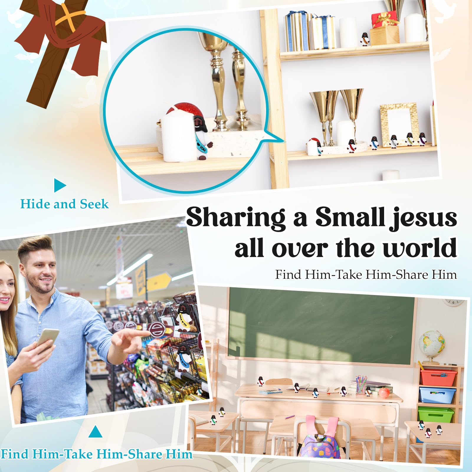 Bememo 25 Pack Mini Black Jesus Figures – Rubber Statues with Inspirational Quotes for Hiding, Sharing, and Religious Events