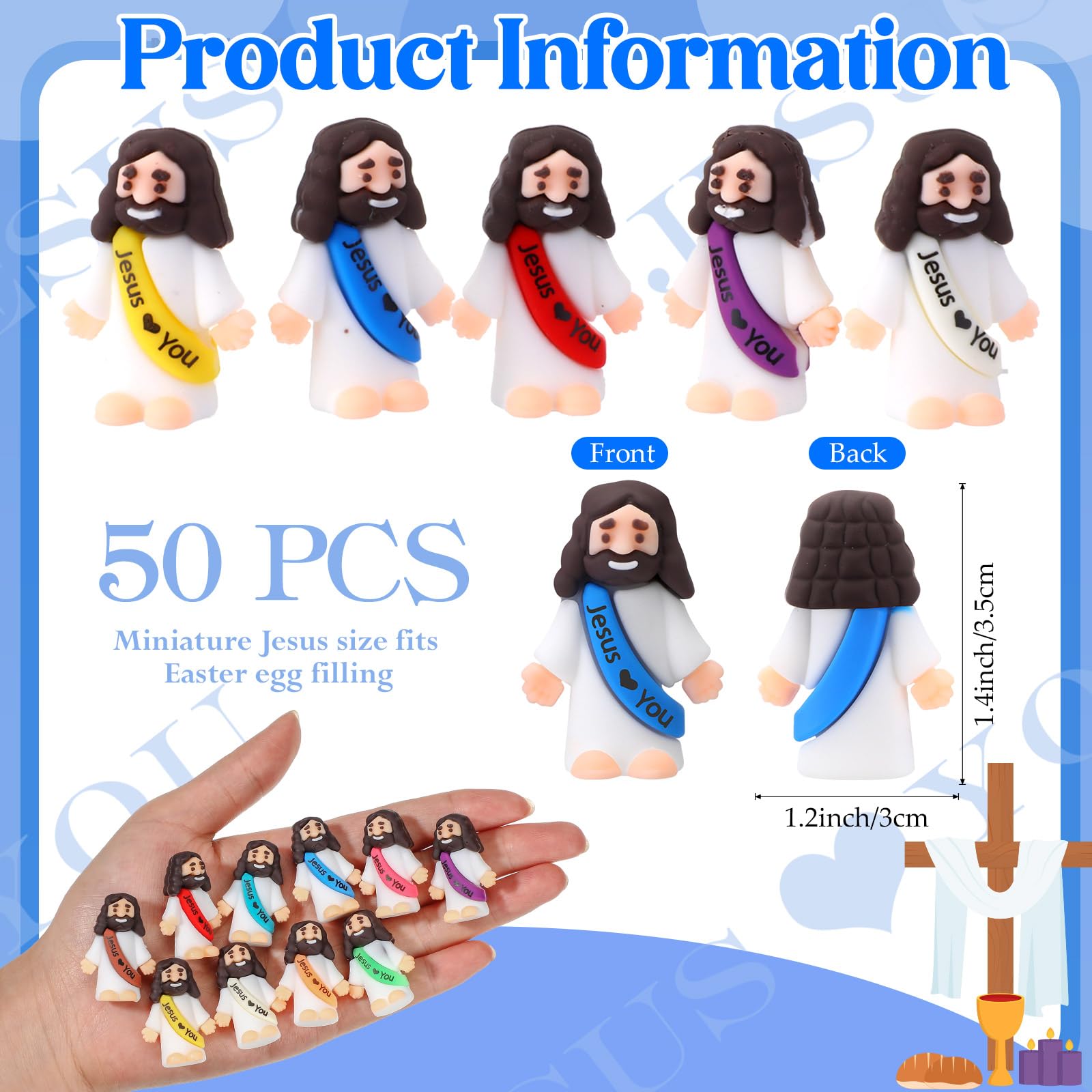 Bememo 50 Mini Jesus Figures – Rubber Easter Toys for Religious Parties