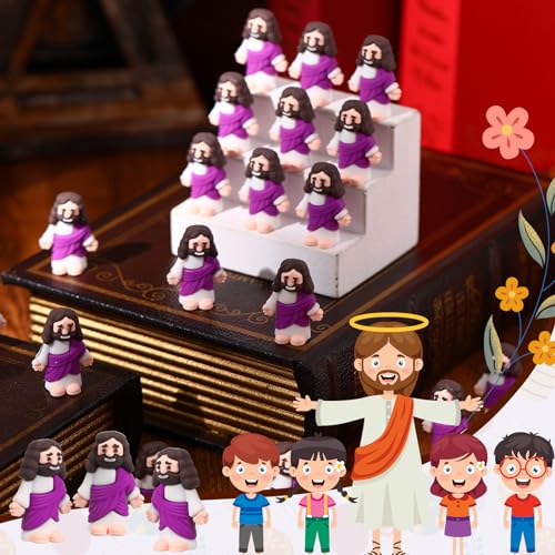 Bememo 50-Pack Mini Jesus Figures for Hide and Seek, Easter Egg Stuffers, Sunday School Gifts (Purple)