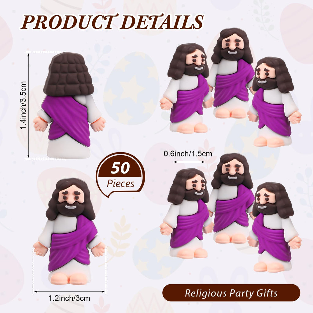 Bememo 50-Pack Mini Jesus Figures for Hide and Seek, Easter Egg Stuffers, Sunday School Gifts (Purple)