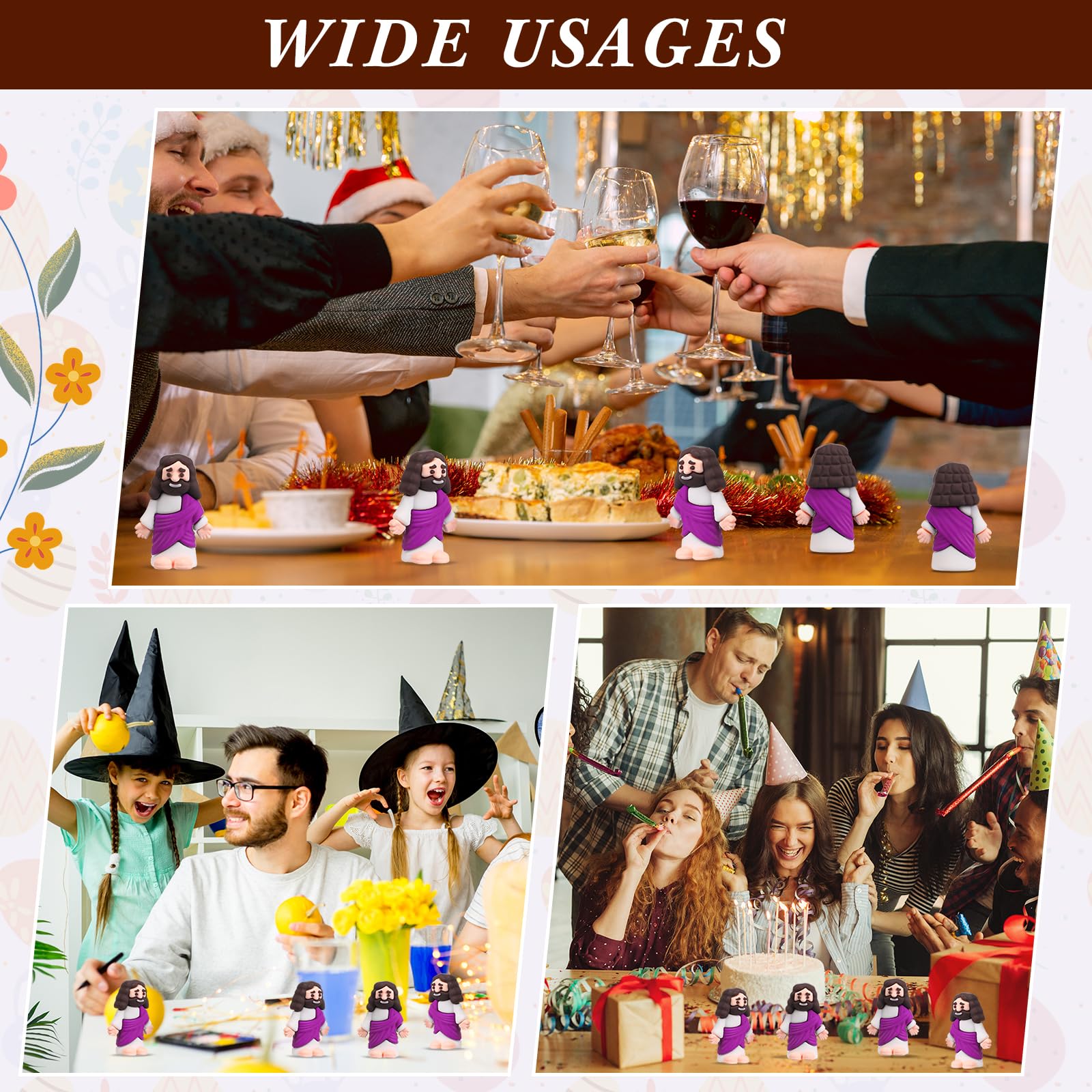 Bememo 50-Pack Mini Jesus Figures for Hide and Seek, Easter Egg Stuffers, Sunday School Gifts (Purple)