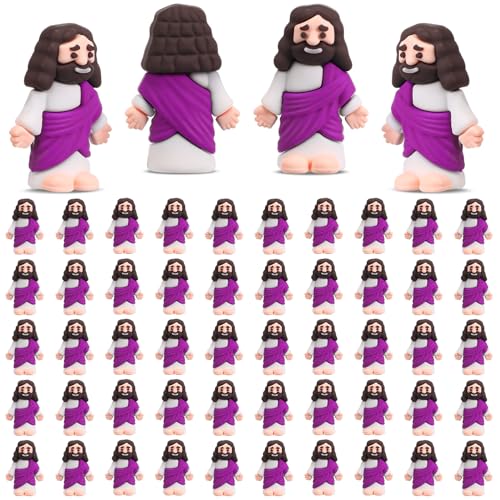 Bememo 50-Pack Mini Jesus Figures for Hide and Seek, Easter Egg Stuffers, Sunday School Gifts (Purple)
