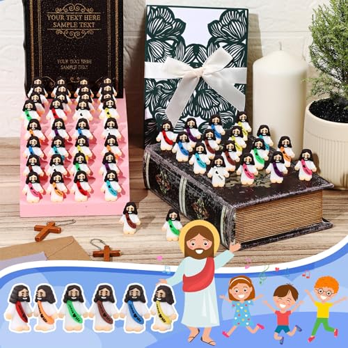 Bememo 50-Pack Mini Rubber Jesus Figurines for Hide and Seek, Party Favors, Easter Eggs, Sunday School Crafts