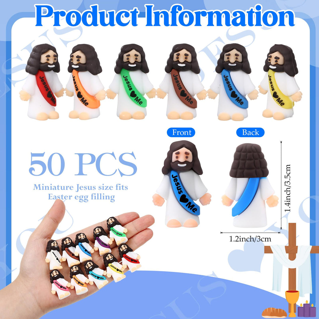 Bememo 50-Pack Mini Rubber Jesus Figurines for Hide and Seek, Party Favors, Easter Eggs, Sunday School Crafts