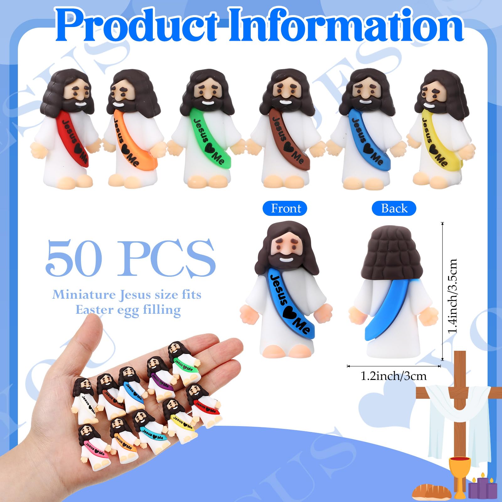 Bememo 50-Pack Mini Rubber Jesus Figurines for Hide and Seek, Party Favors, Easter Eggs, Sunday School Crafts