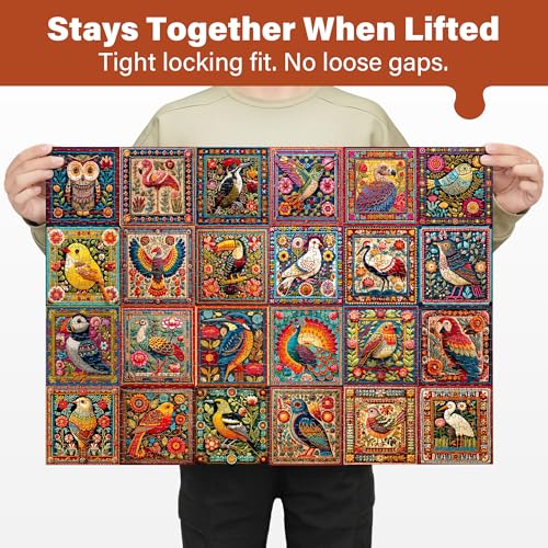 BenBen 1000-Piece Bird Crochet Puzzle – 24 Designs, Letters on Back, Poster Included