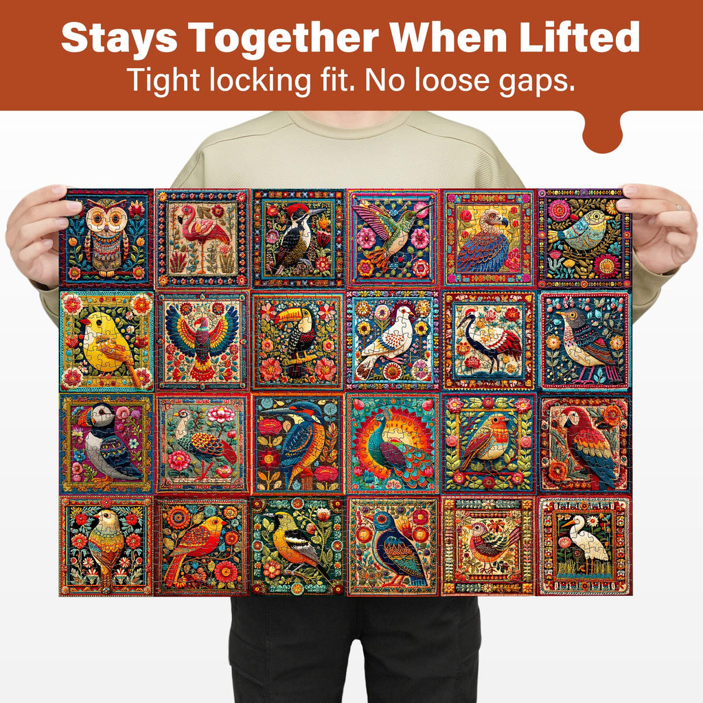 BenBen 1000-Piece Bird Crochet Puzzle – 24 Designs, Letters on Back, Poster Included