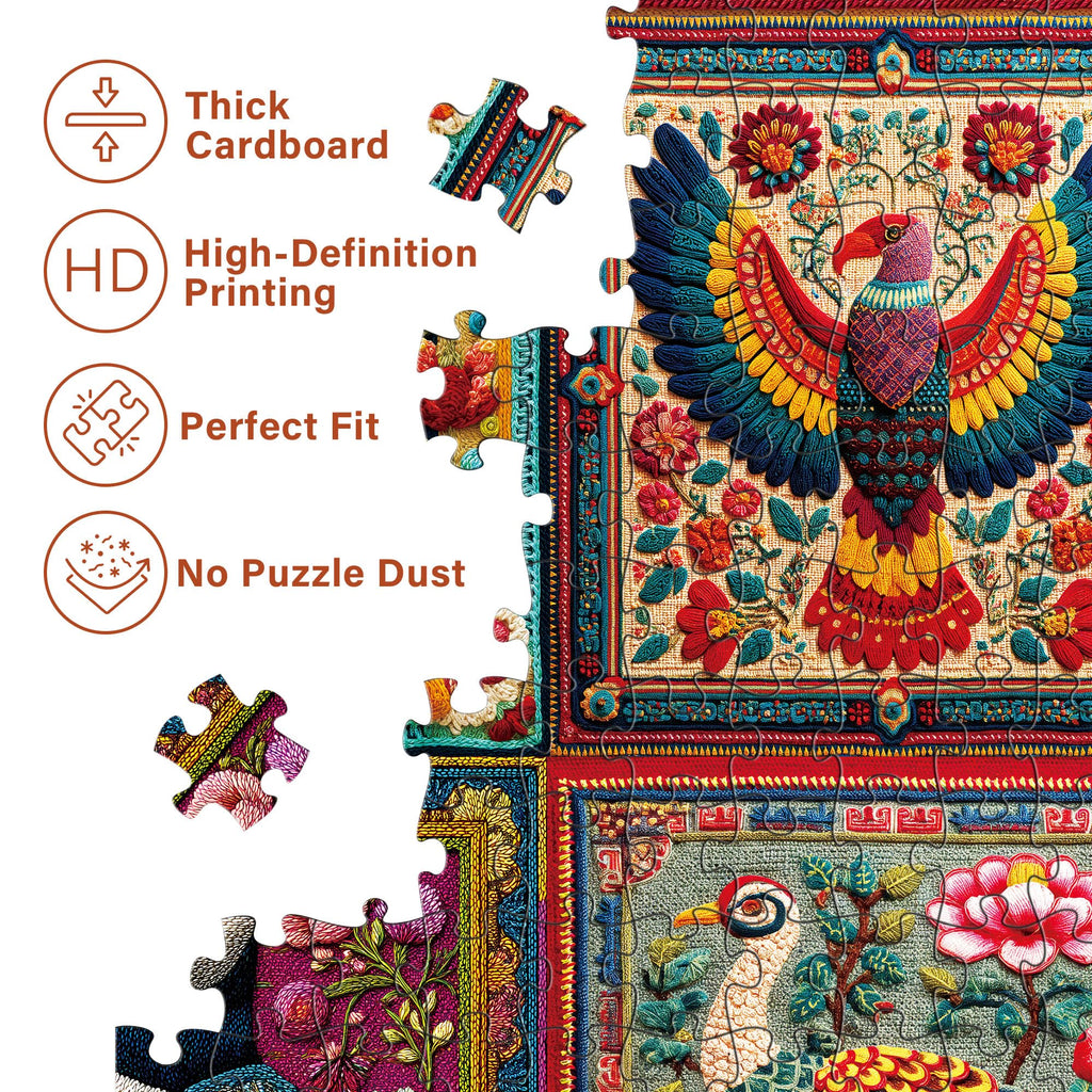 BenBen 1000-Piece Bird Crochet Puzzle – 24 Designs, Letters on Back, Poster Included