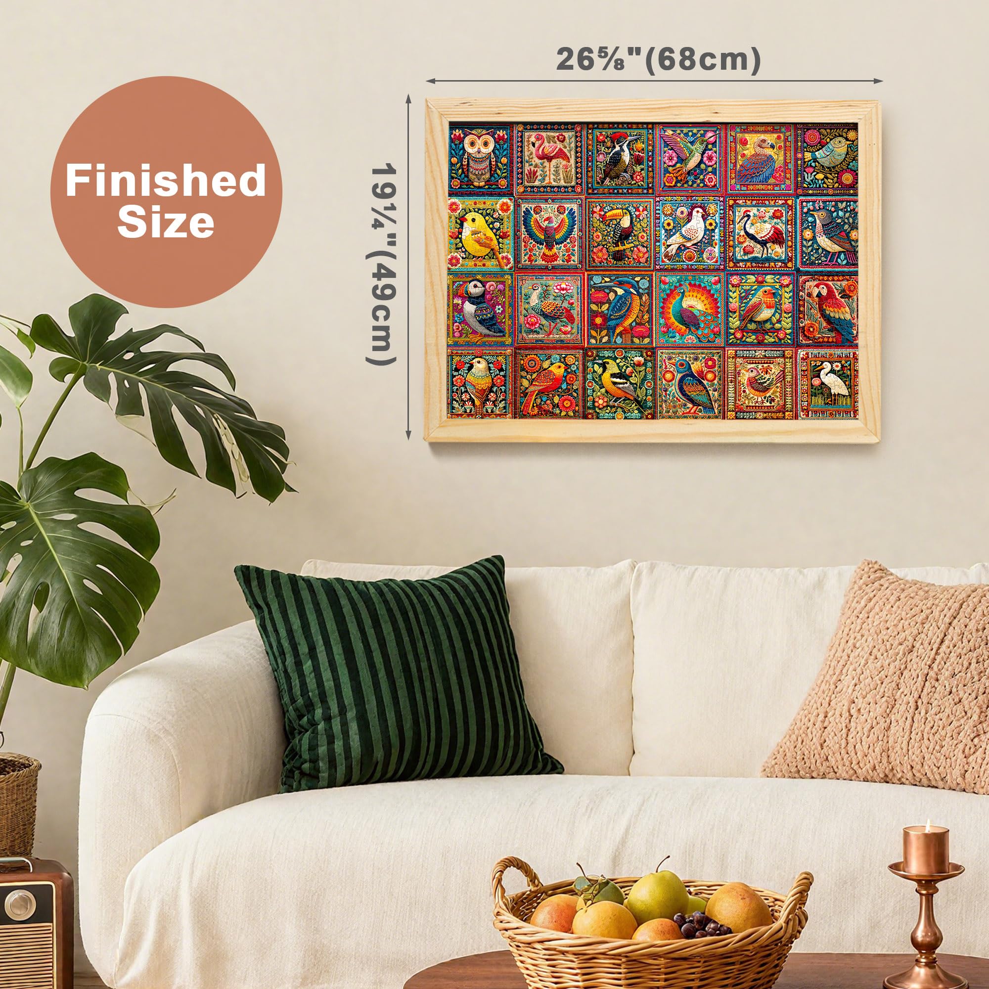 BenBen 1000-Piece Bird Crochet Puzzle – 24 Designs, Letters on Back, Poster Included